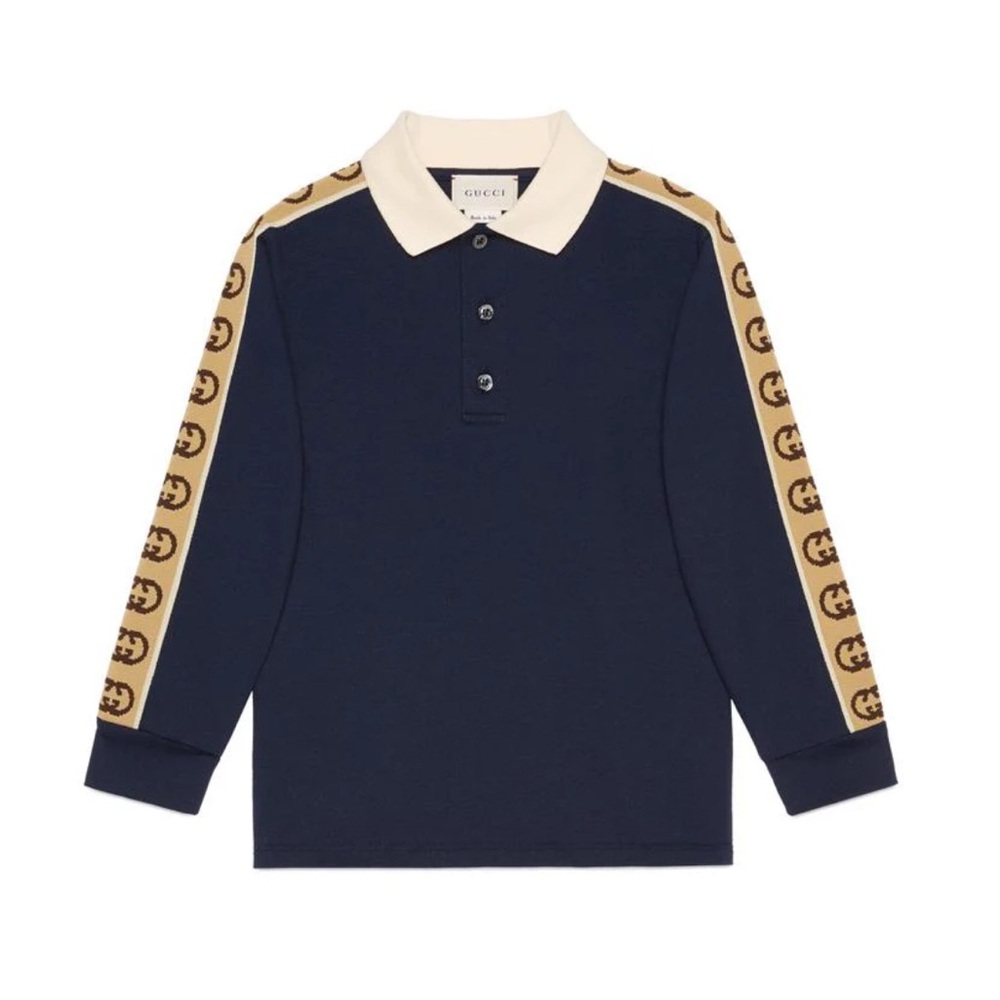 GUCCI Boys Navy Blue Polo with Navy Collar